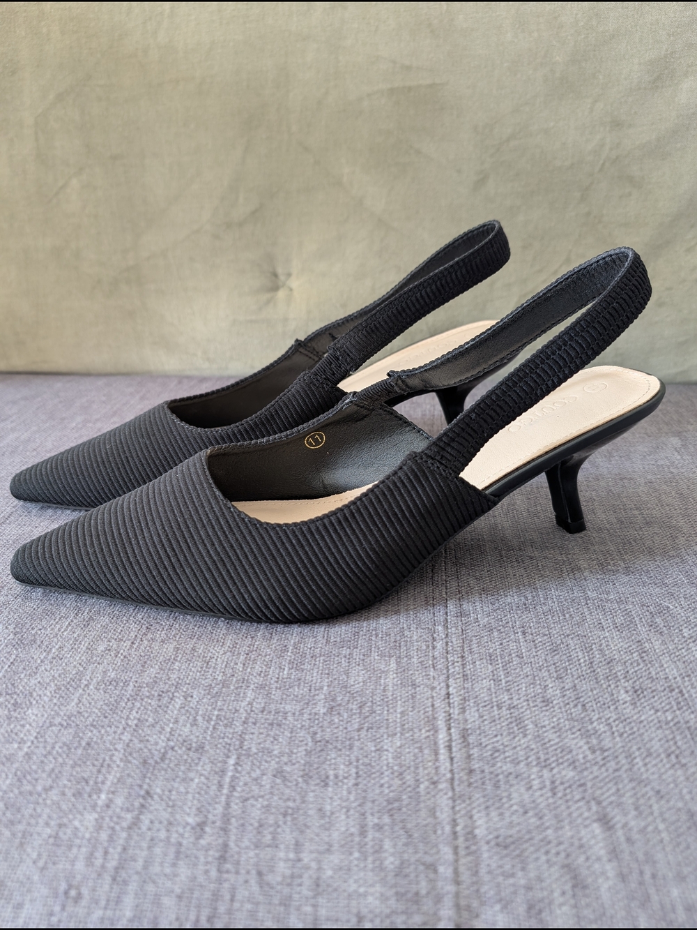 Pointed Black Slingback Kitten Heels